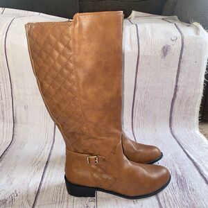 St Johns Bay Womens Knee Boots 12 Brown Cognac Quilted Riding Moto Dexmore